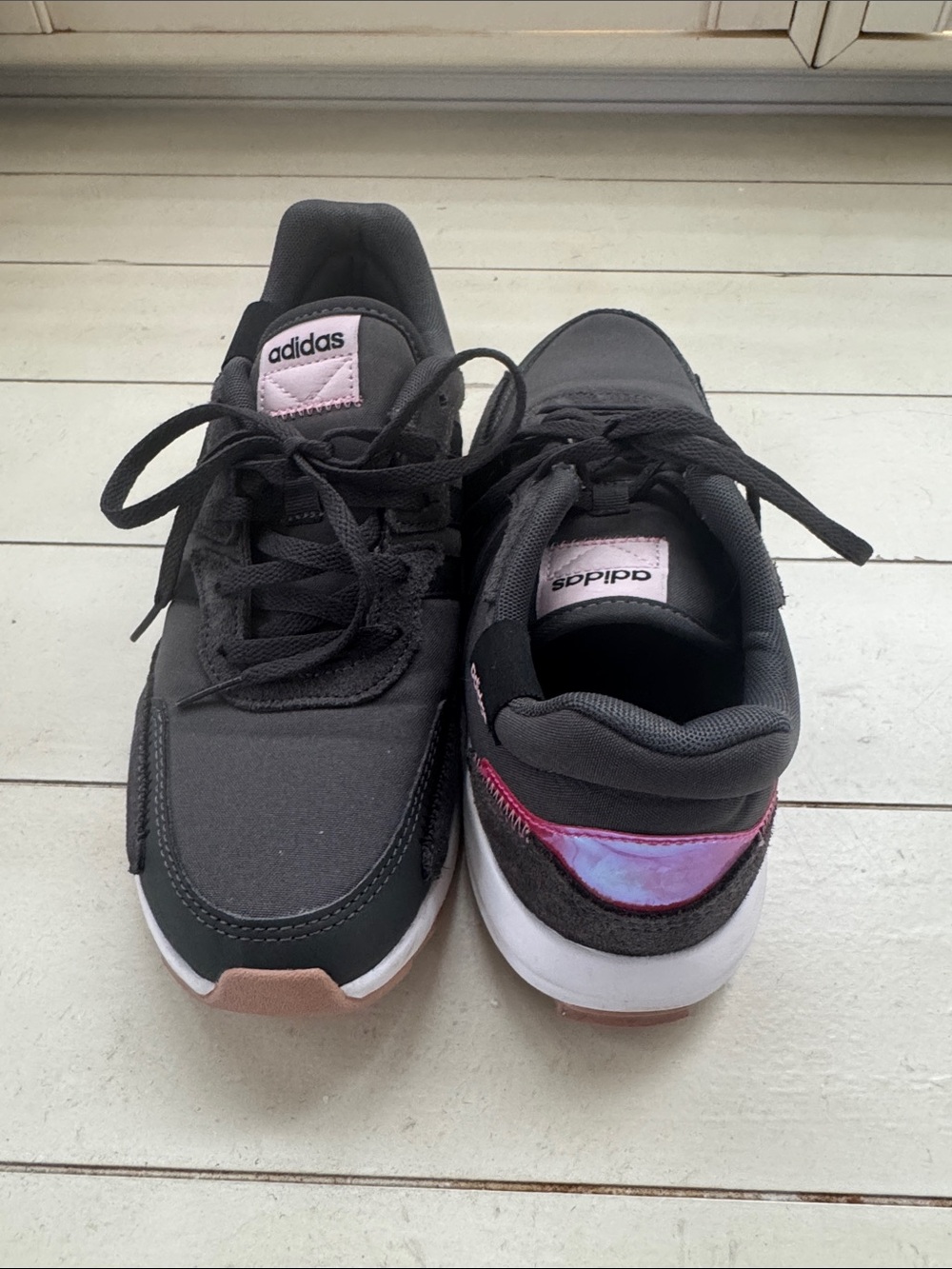 adidas Women's Charcoal Sneakers with Pink and Iridescent Heel